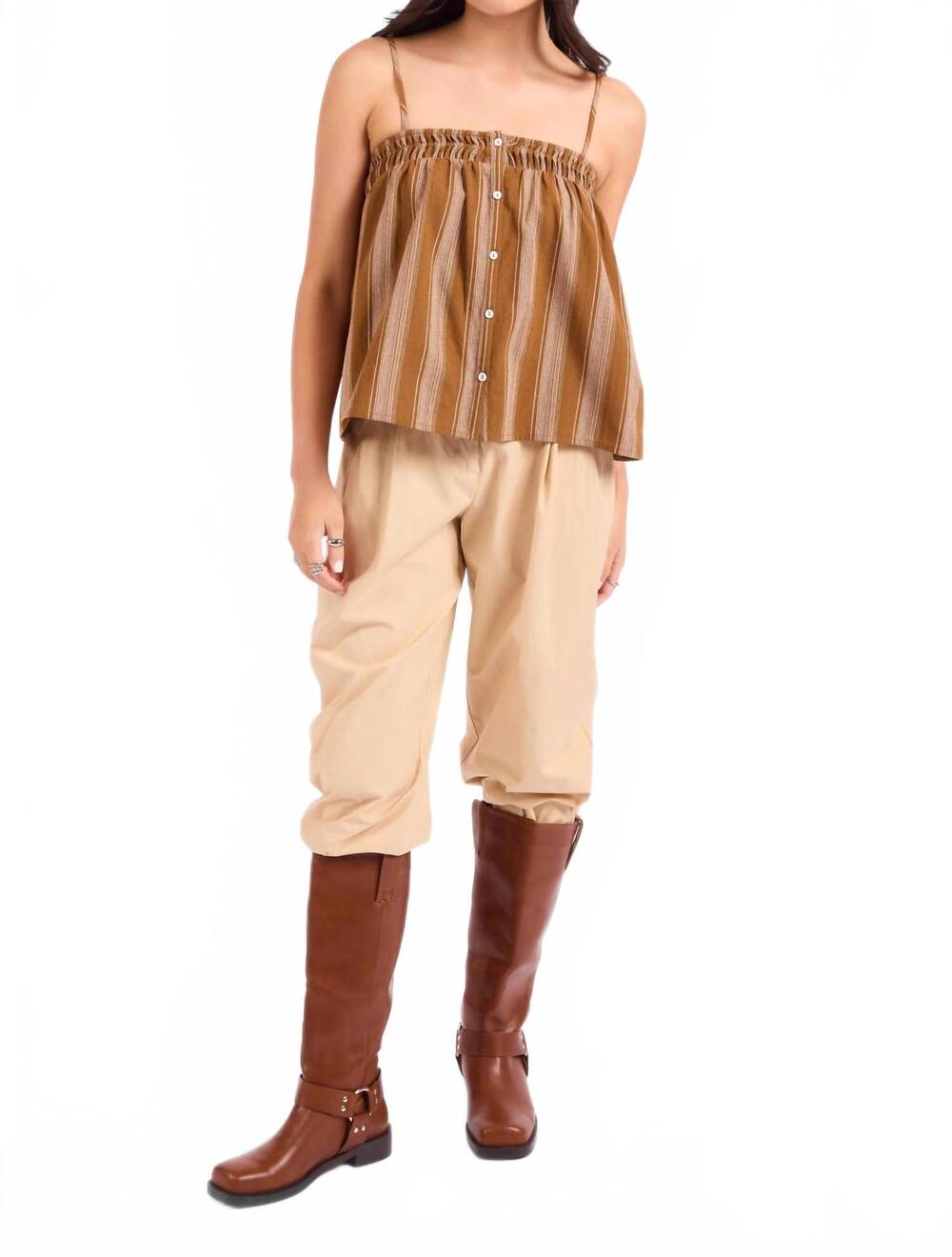 NEW SADIE & SAGE terra rose button-front cami top in camel brown